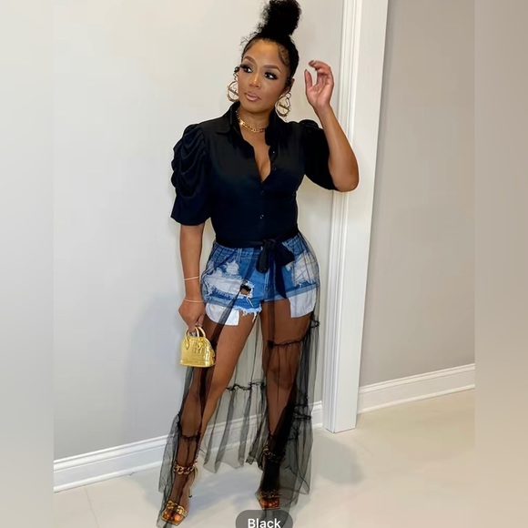 Sexy Short Sleeve Turn Down Collar Tie Mesh Dress - Picture 12 of 13